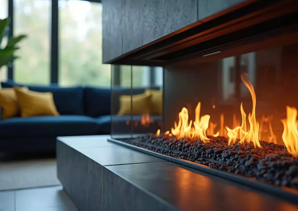 Modern gas fireplace in the living room