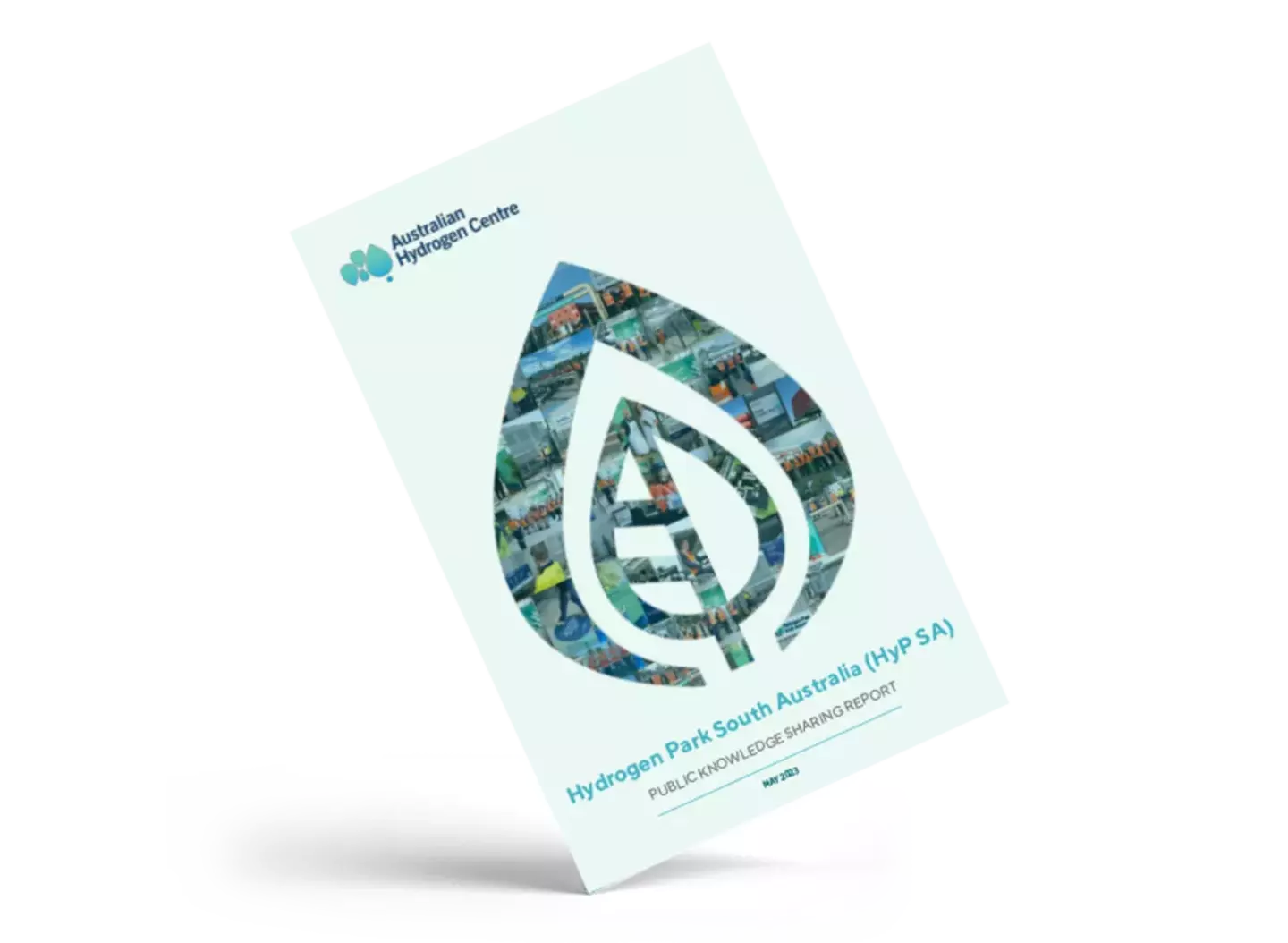 Hydrogen Park South Australia document featuring a blue flame and leaf logo, symbolising renewable hydrogen blend.