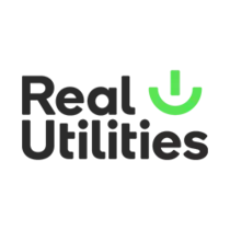 Real Utilities logo with green and black text and a subtle tick mark, representing sustainable utility services.